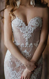 Detachable Floral Princess A Line Boho Lace Wedding Dress Elegant Chic Sweetheart Court Train Ball Gown