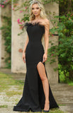 Sochi Gown Black Feather Trim Evening Dress