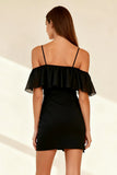 Bodycon Cold Shoulder Little Black Dress with Ruffles