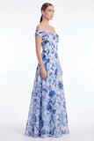 Blue Flower Off the Shoulder A Line Mother of the Bride Dress