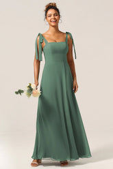 Eucalyptus A Line Spaghetti Straps Floor Length Bridesmaid Dress with Slit