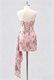 Strapless Pink Bodycon Corset Floral Sequin Homecoming Dress with Sash