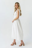 Barb Pleated Midi Dress in White