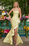 42309 Ava Presley Cascading Ruffle Strapless Brocade Gown