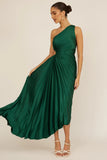 Panama Maxi Dress Kelly Green Pleated Dress With Side Cut Out