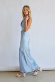 Lucinda Halter V Neck Open Back Satin Midi Dress