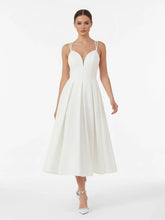 A Line V Neck Sleeveless Satin Knee Length Wedding Dress