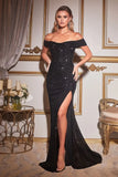 FALLON GOWN OFF THE SHOULDER RUCHED SEQUIN DRESS