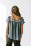 Gianna Lace Trim Blouse in Blue FINAL SALE