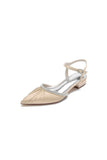 Satin Pointed Toe Beaded Buckle Kitten Heels
