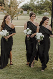 Ankle Length Slit Mermaid Bridesmaid Dresses with One Shoulder