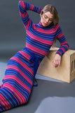 SWEATER WEATHER MIDI DRESS BLUE FUCHSIA STRIPE