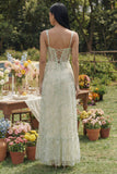 Floral Light Green Corset A Line Wedding Guest Dress with Slit