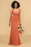 Sunset Mermaid V neck Bridesmaid Dress With Ruffles