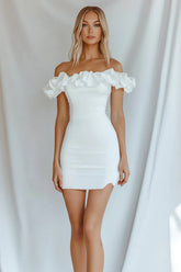 Bodycon White Off The Shoulder Strapless Ruffles Mini Graduation Dress