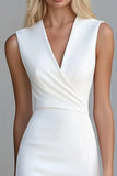 Ivory V Neck Bodycon Short Work Dress