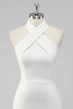 White Halter Backless Short Tight Graduation Dress