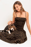SAVANNAH DARK BROWN MIDI DRESS LEOPARD PRINT