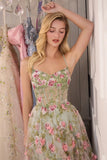 A1420 SAGE FLORAL PRINT CORSET A LINE DRESS Andrea Leo