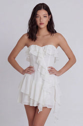 Ruffled Strapless A Line Little White Dress