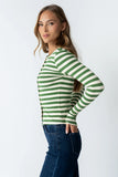Mia Button Up Top in Striped Green
