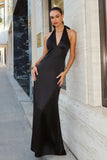 MAREN SATIN HALTER MAXI DRESS