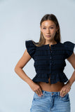 Holly Smocked Blouse in Navy