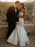Elegant Mermaid Strapless Satin Sleeveless Wedding Dresses