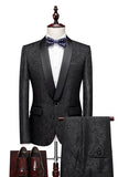 Mens Jacquard 2 Piece Shawl Lapel One Button Wedding Suits