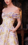A1466 FLORAL PRINTED OFF THE SHOULDER A LINE DRESS Andrea Leo