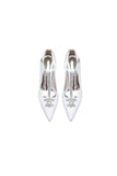 White Leather Pump with Silver Chain and Crystal Accent