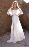 Off The Shoulder Lace Jersey Dress With Embroideries Ruffles
