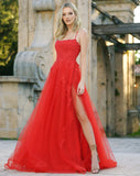 Alisha Gown Red Tulle A line Dress With Open Back