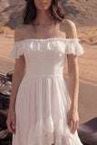 High Low Ivory Off the Shoulder Ruffled Wedding Dress