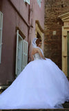 Vintage Long Sleeve Beadings Ball Gown Tulle Lace Up Wedding Dress