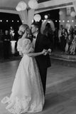A Line Square Neck Vintage Lace Wedding Dresses