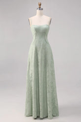 Sage Green A Line Spaghetti Straps Floral Burnout Bridesmaid Dress