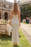 Mermaid White Black Polka Dot Wedding Guest Dress