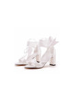 Wedding Shoes Peep Toe Sandals Chunky Heel Satin With Ribbon Tie Bow Knot