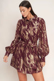 METALLIC MUSE BURGUNDY LONG SLEEVE MINI DRESS