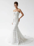 Vintage White Mermaid Lace Wedding Dress with Tassel