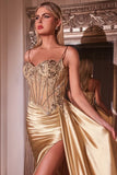 Teagan Gown Gold Fitted Satin Lace Dress