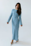 Bell Ruffle Maxi Dress in Blue