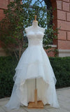 Sweetheart Lace Up Back High Low Chiffon Wedding Dress With Ruffles And Tiers