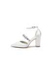 Satin Pointed Toe Rhinestone Strappy Chunky Heels