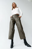 Ulani Vegan Leather Pants in Olive FINAL SALE