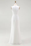 White A Line V Neck Ruched Engagement Dress