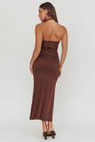 LOIS TWIST HALTER MAXI DRESS CHOCOLATE