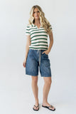 Tess Striped Collared Top in Green