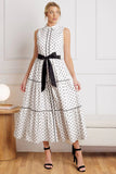 RETRO DOTS WHITE BLACK POLKA DOT MIDI DRESS